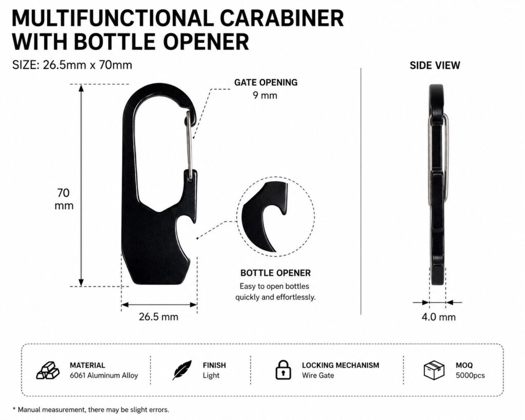 Multifunctional Carabiner with Bottle Opener