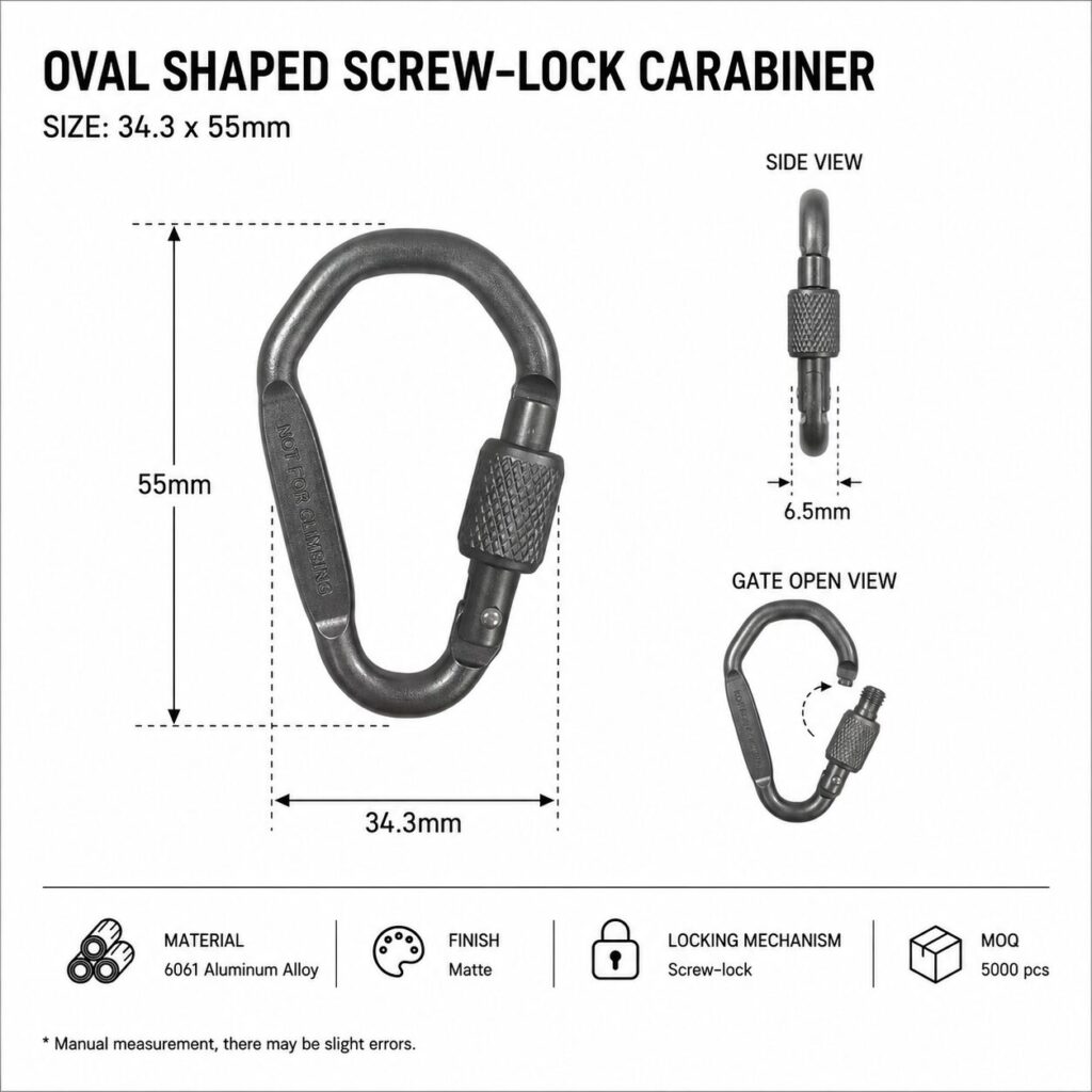 Oval Shaped Screw-Lock Carabiner