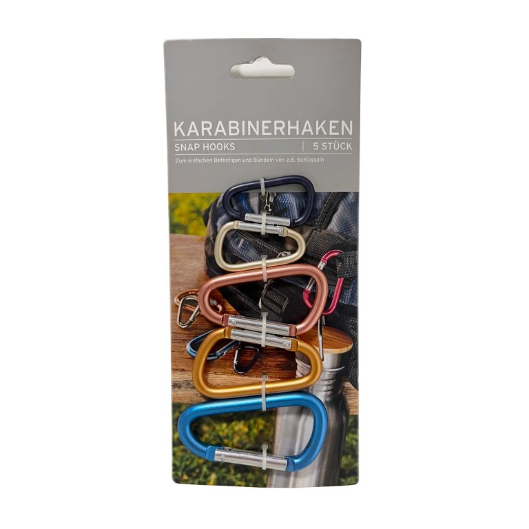 Assorted lightweight aluminum Karabinerhaken in metallic colors, suitable for keychains, bags, and everyday carry