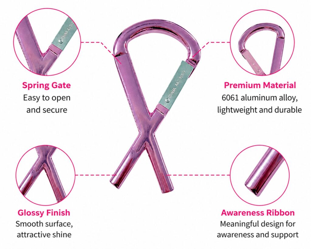 Pink Awareness Ribbon Carabiner 2