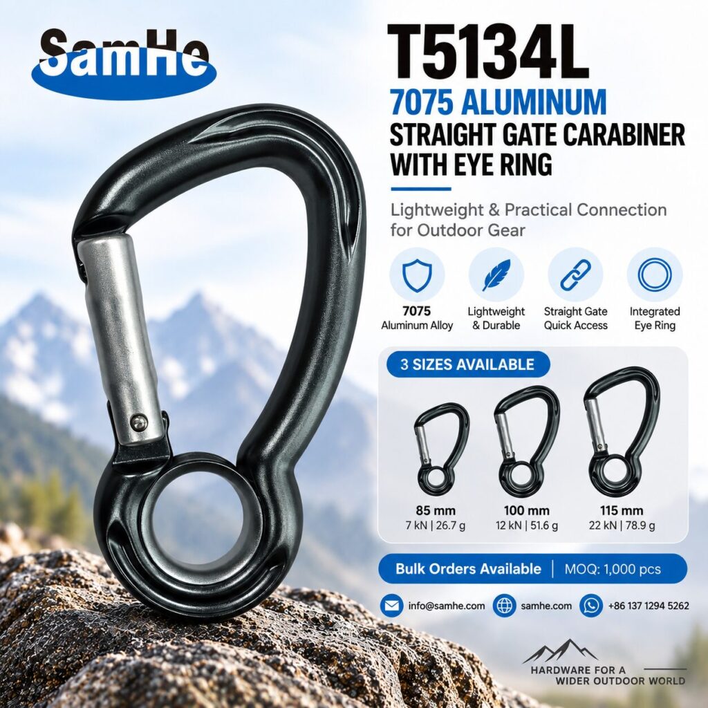 T5134L 7075 Aluminum Straight Gate Carabiner with Eye Ring